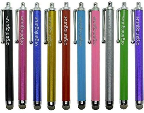 OrganicGuru® High Micro-Fibre Tip 10-IN-1 Stylus Pens Pack - Aluminium Metal Universal Capacitive Stylus for Touchscreen - 10 Colours
