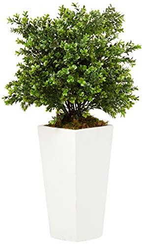 Nearly Natural 6383 Artificial Plant in White Sweet Grass in Tower Planter (Indoor/Outdoor), Green,17Dx17Wx33H