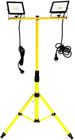 Trango - 2x 20Watt LED Arbeitstrahler - Baustrahler G1504-203W*2-2700K warm-weiß - Inkl. je 3m Zuleitung - Stativ Höhenverstellbar 66-170cm - Arbeitsleuchte