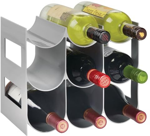 mDesign praktisches Wein- und Flaschenregal – Weinregal Kunststoff für bis zu 9 Flaschen – freistehendes Regal für Weinflaschen oder andere Getränke – grau