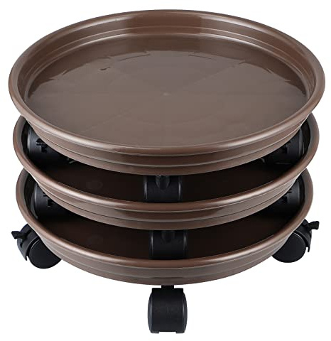 Skelang 3 Pcs Plant Caddy, 11.8 Plant Stand, Round Plant Pallet Pot with Lock Wheels, Rolling Tray Planter Trolley Casters, Moving Plant Pot Saucer for Patio, Garden, Indoor