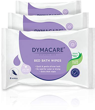 DYMACARE Fragranced Bed Bath Wipes | Premium Skin Cleansing Bath and Shower Wipes for Adults and Elderly | No Water Microwaveable Body Wet Wipes with Aloe Vera | 3 Packs (24 Wipes in Total)