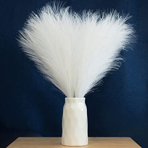 EVODIS Faux Pampas Grass, 18/45cm Artificial Pampas Grass Fluffy 6 Stem pompous Grass Flower Arrangement for Boho Home Wedding Decoration (White)