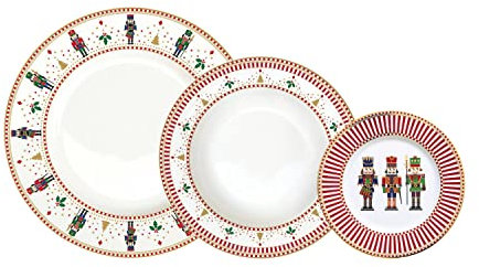 Easy Life Servizio Piatti Natalizio 18 pz in Porcellana (Nutcrackers)