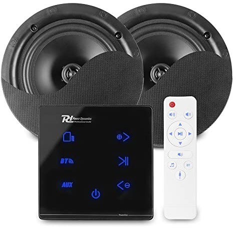 Power Dynamics Powerline Bluetooth Ceiling Speaker System - A50B In-Wall Amplifier with 2x NCSS5B 5 Black Flush-Mount Home Audio Speaker Kit