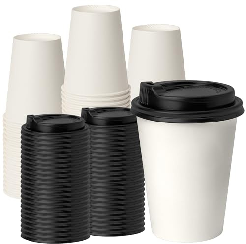 RACETOP [100 pack] Disposable Coffee Cups with Lids 12 oz, Hot Paper Cups with Lids, To Go Cup with Lid