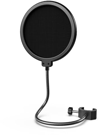 FIFINE Microphone Pop Filter for Boom Arm or Desktop Stand, Mic Shield with Dual Layers, Gooseneck Clip, Fit for Streaming, Podcasting, Voice-Over, Singing for Home Recording Studio
