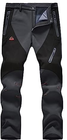 YSENTO Men's Fleece Lined Ski Snow Pants Winter Waterproof Softshell Insulated Hiking Cargo Pants Dark Grey Size 32