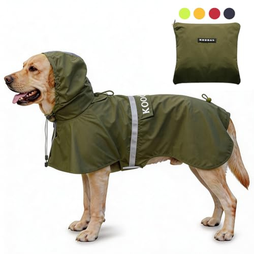 KOOGAL Imperméables pour Chiens avec Capuchon Impermeable Chien, Manteau Chien Imperméable, ultraléger et aéré avec Bandes réfléchissantes pour Chiens Moyens à Grands (Vert, 6XL)