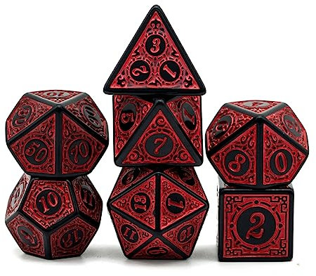 7 Stück DND Dice Polyedrisches Würfel Set - 7 Stück für Dungeon und Dragons MTG RPG D&D D20, D12, D10, D8, D6, D4 (Rote Gravurmuster) (rosa)