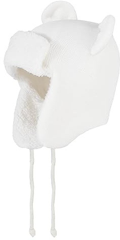 LACOFIA Bonnet Hiver Bébé Fille Chapeau Chaud pour Enfant en Tricot Doublé de Polaire avec 2 Oreilles Blanc 2-4 Ans
