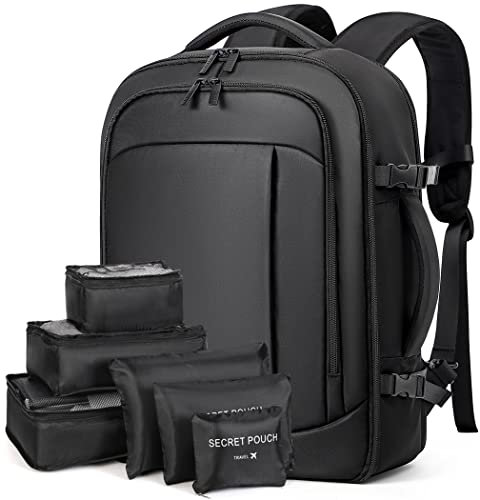 Lekespring Rucksack Handgepäck Flugzeug Ryanair Handgepäck 40x20x25 Reiserucksack Herren mit 6 Teilige Kleidertaschen für Kurze Tirp Business Weekender, Schwarz