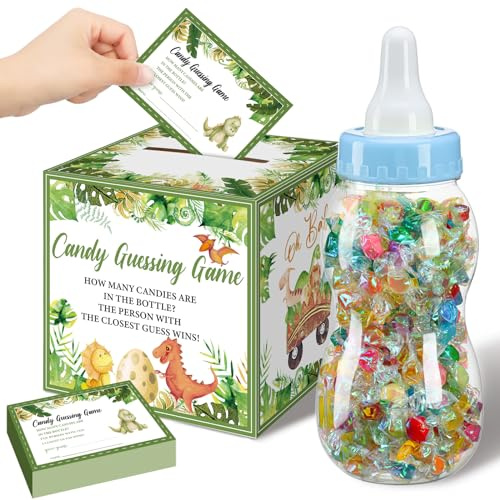 Glenmal 52 Pcs Baby Shower Games Gift Sets Large Baby Bottle for Shower Game Guess How Many Candies Baby Shower Decorations for Baby Shower favors Games Gender Reveal(Dinosaur Style)