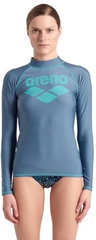 Arena Damen Women's Rash Vest L/S Graphic Shirt, Stone Grey-Water, M EU
