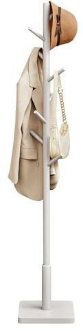 VASAGLE Garderobenständer, Kleiderständer Massivholz, Jackenständer Baumform, 8 Haken für Jacken, Hüte, für Flur, Haken und Haltestange aus Kautschukholz, cappuccinobeige RCR010K01