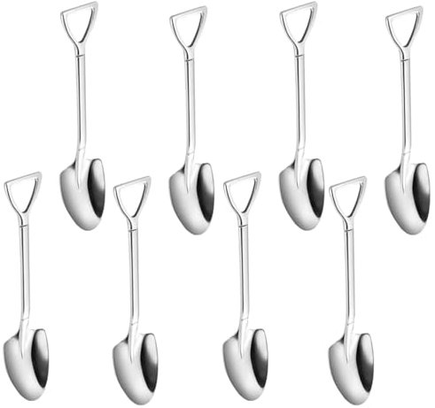 FYHJNC 8Pcs Stainless Steel Shovel Mini Dessert Spoons for Home Party | Food Grade Stainless Steel, Mirror Polished, Hanging Hole, Dishwasher Safe, for Dessert Tea Ice Cream Party