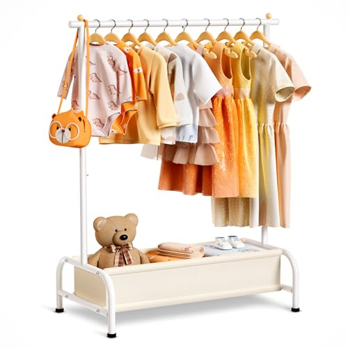 MISSLO Perchero de ropa para niños con almacenamiento inferior, color blanco