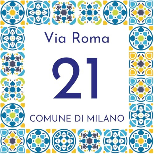 LABORATORIO 102 Targa numero civico personalizzabile, Adatto per Esterno ed Interno, Pannello in Alluminio composito, Trattamento anti-UV resistente alle intemperie (MAIOLICA)