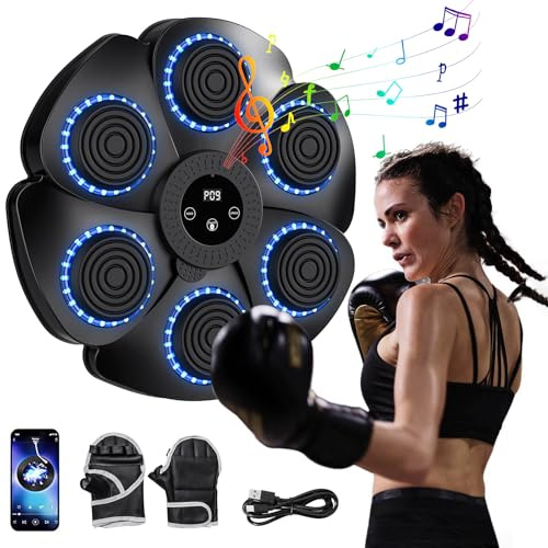 Máquina de boxeo musical, máquina de boxeo musical con guantes de boxeo, máquina de boxeo inteligente con Bluetooth y velocidad ajustable, máquina de boxeo montada en la pared, dispositivos de