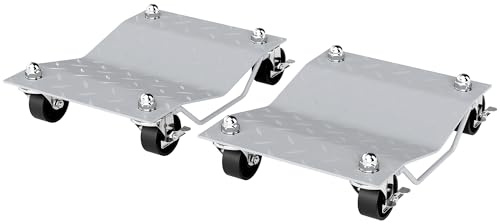 DURHAND 2 PCS Car Wheel Dollies with Swivel Casters, 680kg Capacity Car Dolly Skates Wheel Dolly Set with Non-Slip Metal Plates, Grey