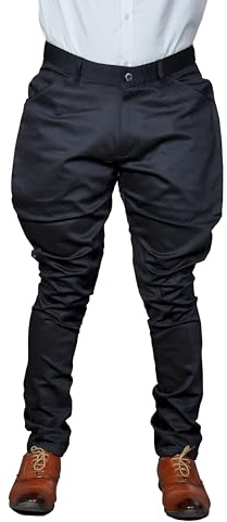 Polycotton Stretch Airship Jodhpurs Breeches Kneepatch Polo Pants Victorian Cosplay Costume Equestrian Horse Riding Renaissance Viking Euroweave Trouser (Navy Blue | Size: 30)