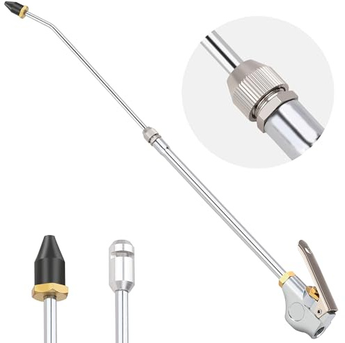 Hromee Potente pistola de aire industrial de alto volumen con boquilla de flujo de aire extensible, pistola sopladora de aire de polvo extendida, herramienta neumática para accesorios de compresor de