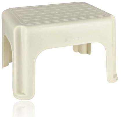 Marchepied Adulte Blanc/Crème - Capacité de Charge 120KG - Tabouret Antidérapant 38x29x24 cm - Marchepied Léger pour Camping, Cuisine & Douche