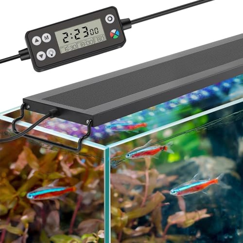 hygger Aquarium Beleuchtung, Aquarium LED Beleuchtung,Vollspektrum Aquarium Licht mit Monitor, 26W 24/7 Beleuchtungs Zyklus, 7 Farben, Einstellbarer Timer,3 Modus für 76-91cm Süßwasser Aquarien