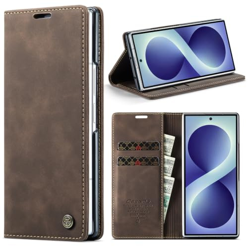 Cracedily for Samsung Galaxy Z Fold 8 Ultra Case, Wallet Case Flip Leather with Card Holder Magnetic Closure Shockproof Kickstand Protective Phone Cases Cover for Galaxy Z Fold 8 Ultra, Coffee