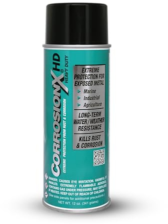 CorrosionX Heavy Duty Anti Rust Spray, Dripless Self-Healing Corrosion Inhibitor with Waterproof Barrier for Marine, Agricultural & Industrial Equipment in Harsh, Saltwater Environments, 12oz Aerosol