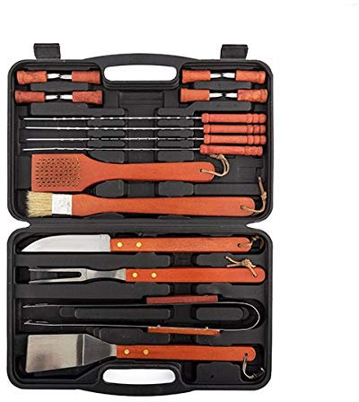 Tinkertonk Set di posate da barbecue in valigetta, in acciaio inox e manici in legno, 18 pezzi