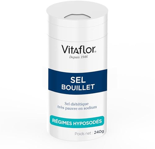 SEL BOUILLET 240gr | Sel Diététique pour Assaisonner les Aliments dans les Régimes Hyposodés | S’Emploie en Remplacement du Sel Traditionnel | Sa Saveur est très Proche du Sel Classique | VITAFLOR