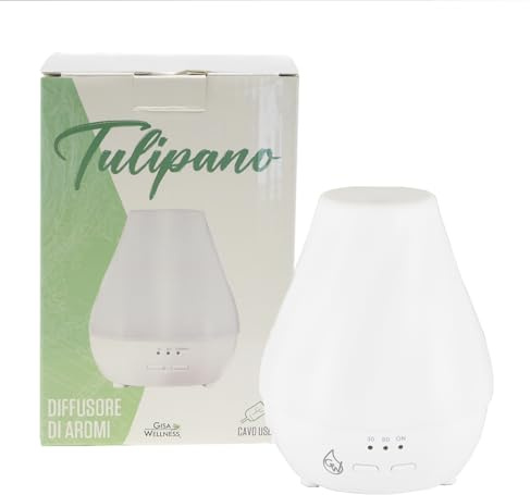 Gisa Wellness - TULIPANO - Diffusore di Aromi ed Oli Essenziali ad Ultrasuoni - 90ml - Per Aromaterapia e Cromoterapia - Ideale per Soggiorni o Uffici