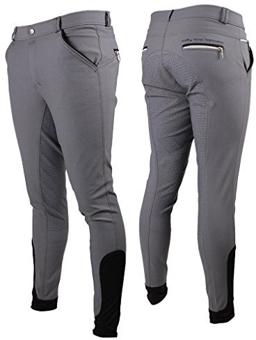 QHP Herren Reithose Jason Vollgrip Schwarze und graue Paspeln an den Taschen (54, Grau)