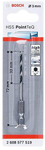 Bosch Professional Brocas de vástago hexagonal PointTeQ, para metal, diámetro: 3 mm, vástago hexagonal de ¼, accesorios para taladro de impacto y taladro atornillador