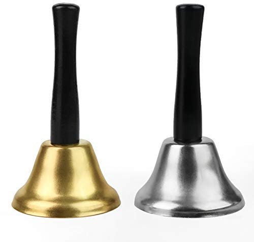 Koogel 2 STK. Silber Gold Tischglocke, Handglocke Eisen Lauter Klang Holzgriff für Schule Rezeption Hotelservice Weihnachtsdekoglocke 12 x 6.5cm
