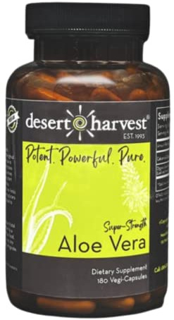 Desert Harvest Super-Strength Aloe Vera Capsules, Freeze Dried Aloe Vera Supplement, 600 mg, 180 Capsules