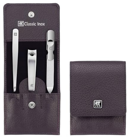 ZWILLING Set de manicura (3 piezas, cuidado de uñas y pedicura, estuche de piel auténtica, con cortaúñas), acero inoxidable pulido, rojo