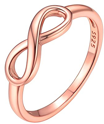 ChicSilver Anillo Fino Infinito Plata de Ley 925 Anillo Compromiso Mujer Novia Chapado en Oro Rosa Joyería Preciosa Anillo Básico Pareja Esposa