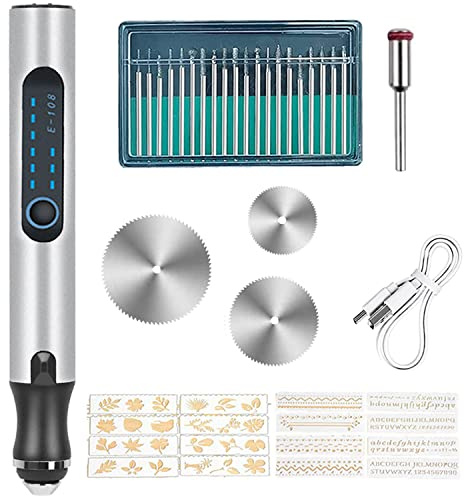 AMOMYDOG Incisione Penna, Elettrica Incisioni Penna Portatile, Strumenti per Incisione Senza Fili USB Ricaricabile per Fai da te Gioielli in Metallo Vetro Legno Pietra Plastica Incidere (Argento)