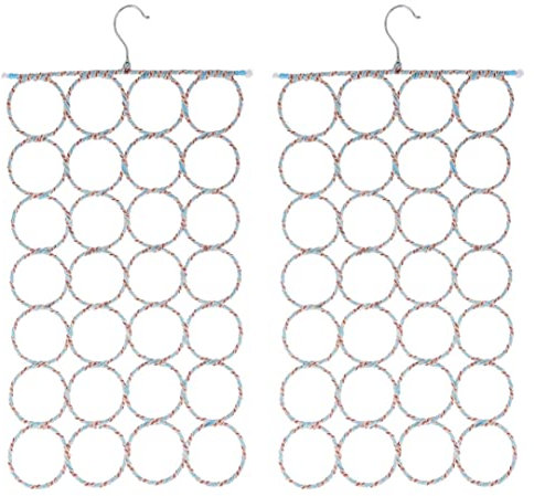 Gcroet 2PCS Metal Scarf Hanger with 28 Hoops - Foldable Organizer for Wraps, Shawls, Belts and Ties with Storage Holder