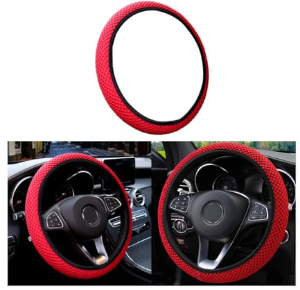CGEAMDY Coprivolante Auto Universale Diametro 37-38 cm, Coprivolante Elastica del Volante, Microfibra Traspirante in Seta Ghiaccio, Calda in Inverno e Fresca in Rstate, Antiscivolo (Rosso)