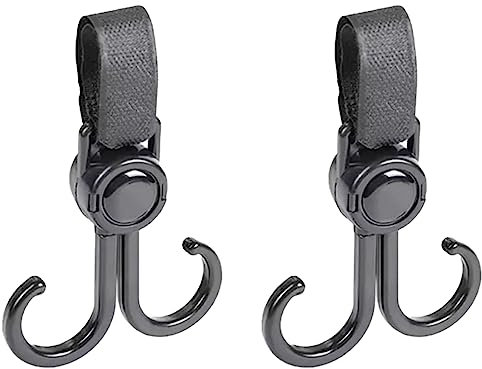 2 PCS Kinderwagen Haken, Klettverschluss Haken Kinderwagen Haken, Taschenhalter Kinderwagen, Karabiner Befestigungshaken für Wickeltasche Und Zubehör(Schwarz)