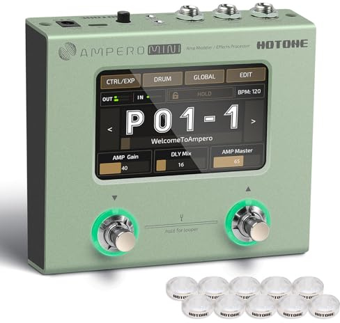 HOTONE Multi-Effekt-Prozessor-Pedal, Gitarre, Bass, Verstärker, Modellierung, IR-Schränke, Simulation, mehrsprachig, Multi-Effekte mit Expression-Pedal, Stereo, OTG, USB-Audio-Schnittstelle, Ampero