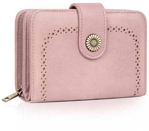 TEUEN Portefeuille Femme Vintage en Simili Cuir - Porte Monnaie Zippé avec 16 Cartes et RFID Blocage - Portefeuille Moyen Cadeau Élégant pour Femme (Coffret Cadeau Inclus)