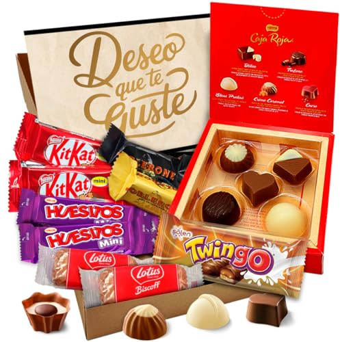 Coffret cadeau VIP ORIGINAL avec boîte rouge Nestlé et 14 pralines et chocolats Toblerone, biscuits Lotus Biscoff, os et chocolat Hurry Up · Comprend une carte dédié