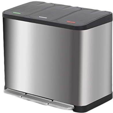 Kitchen Trash Can 45 Litre Waste Separation System for Kitchen Pedal Box Stainless Steel Silver 3 Detachable Inner Bucket 15 Litre Trash Can Garbage Bin for Bathroom (Size : C)