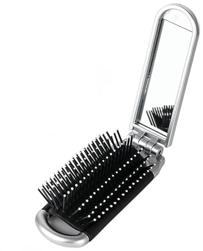 YPYMOD Faltbare Reise-Haarbürste, Reise Haarbürste mit Spiegel Faltbare, Tragbare Silber Haar-Styling Kamm, für Männer, Mädchen, Frauen