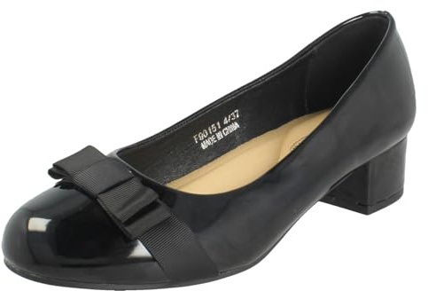 Spot On Escarpins formels larges à talon carré pour femme F9R0151, Vernis synthétique noir, 42 EU