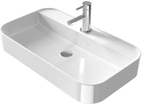 EMKE Lavabo à Poser Rectangulaire – vasque pour Salle de Bain et WC Invités – 70 × 40 × 11 cm, Lavabo en Céramique, Blanc
